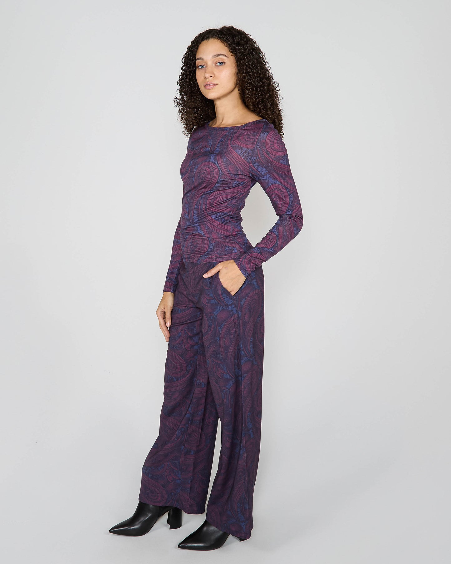 CARLY MERINO LONG SLEEVE CREWNECK SHIRT - BADALONA PLUM