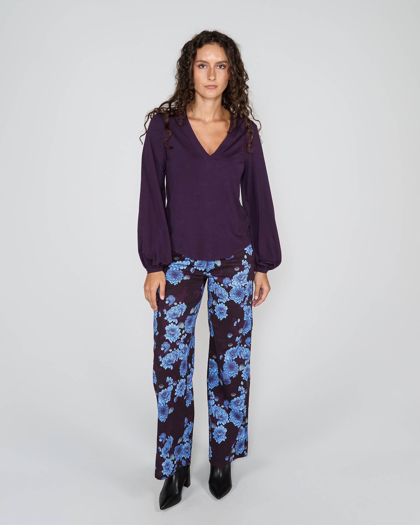 VAL LONG SLEEVE V-NECK SHIRT - PLUM