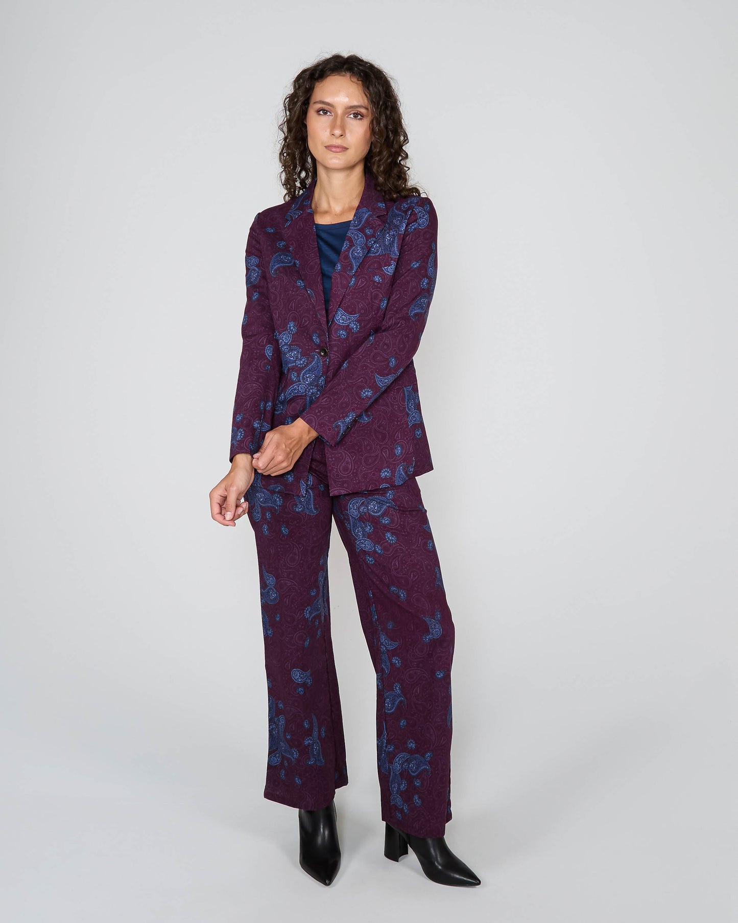 JANE MONTGAT PAISLEY TAILORED JACKET - PLUM