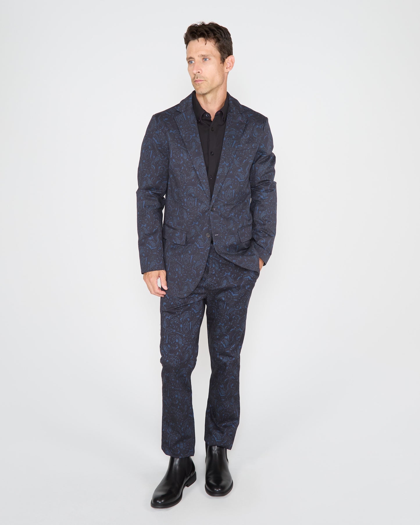 HADRIAN MADRID PAISLEY BLAZER - NAVY