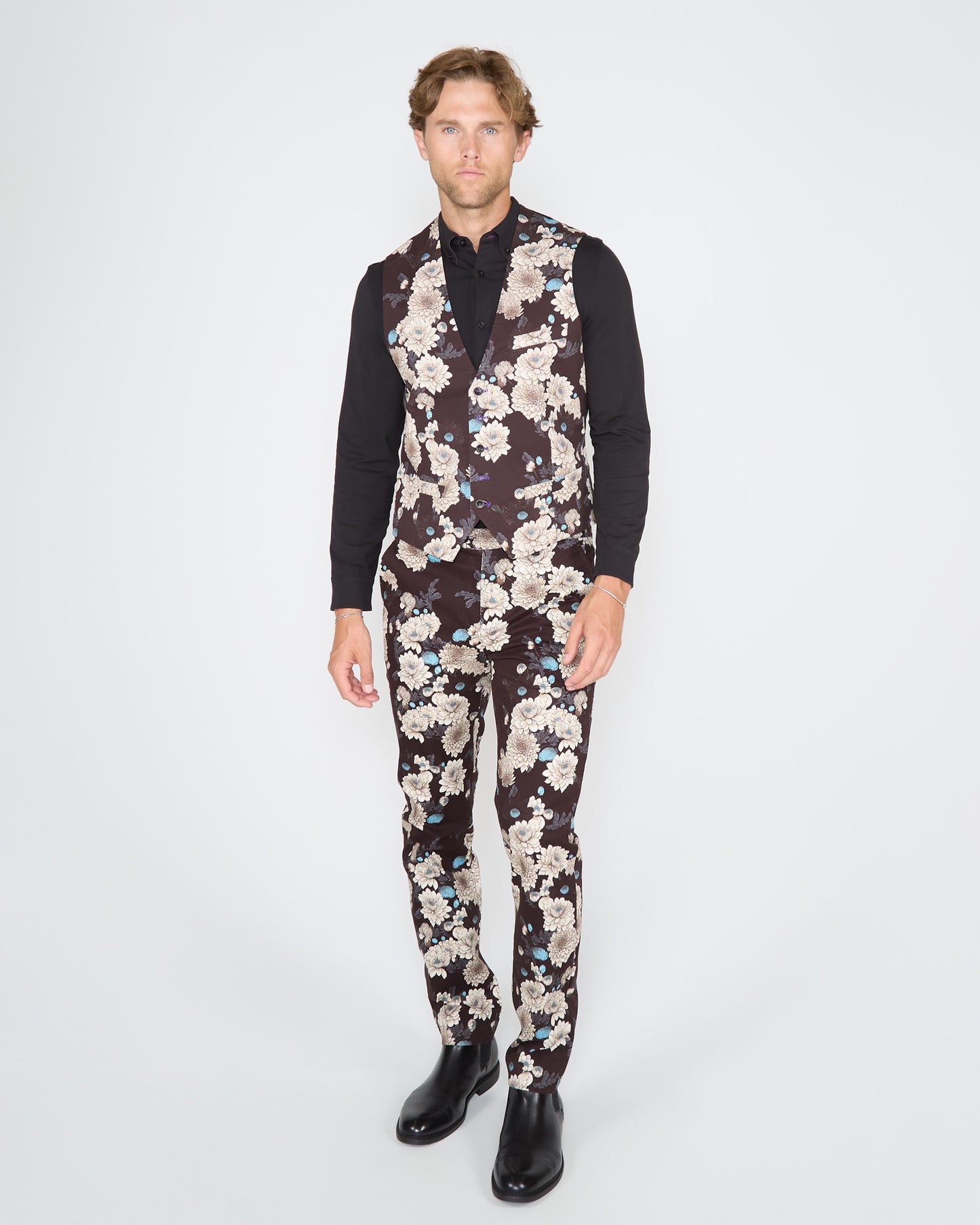WILBUR SERIOUS FLORAL WAISTCOAT VEST - BLACK