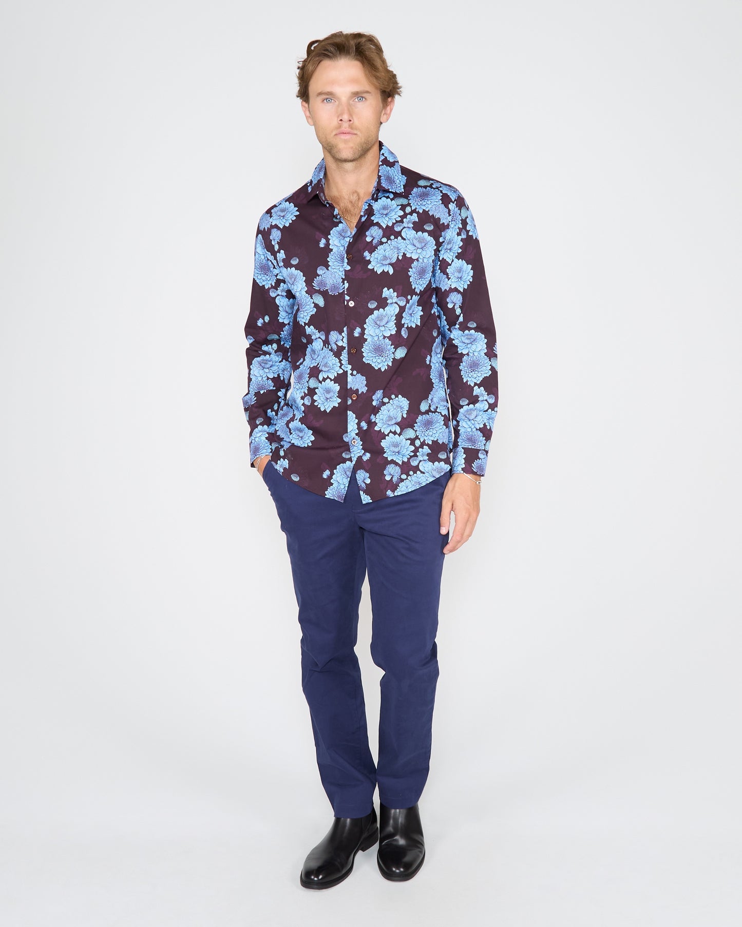 NIGEL SERIOUS FLORAL SHIRT - PLUM