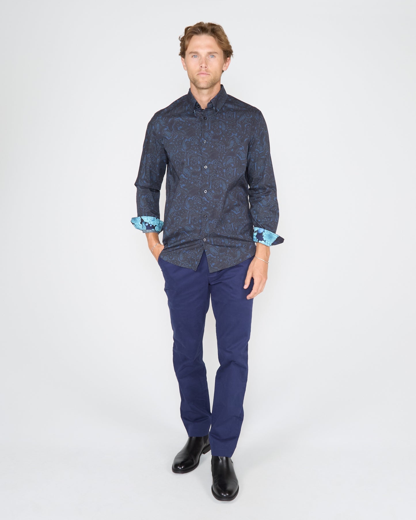 MORRIS MADRID PAISLEY SHIRT - NAVY