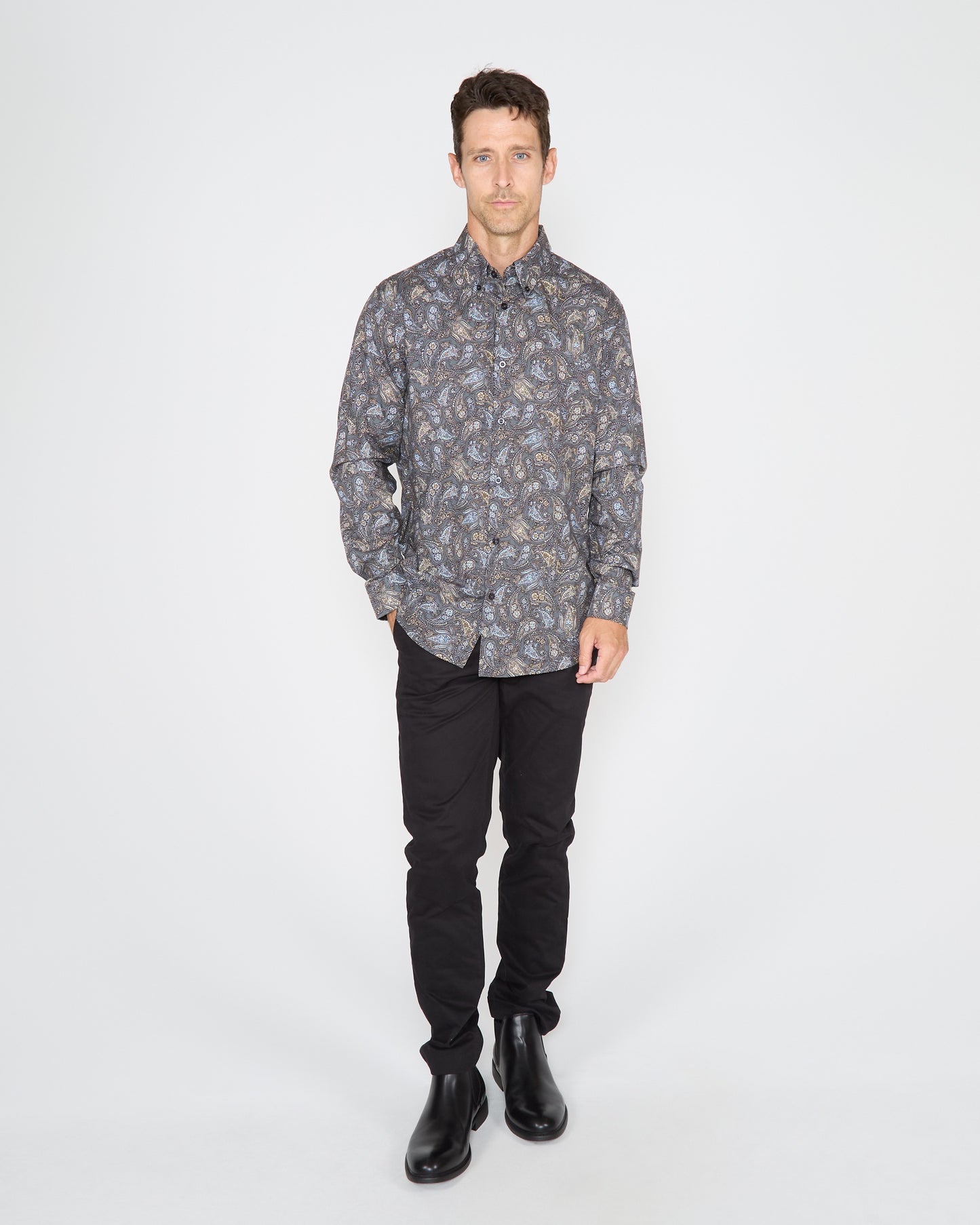 MORRIS MADRID PAISLEY SHIRT - SMOKE