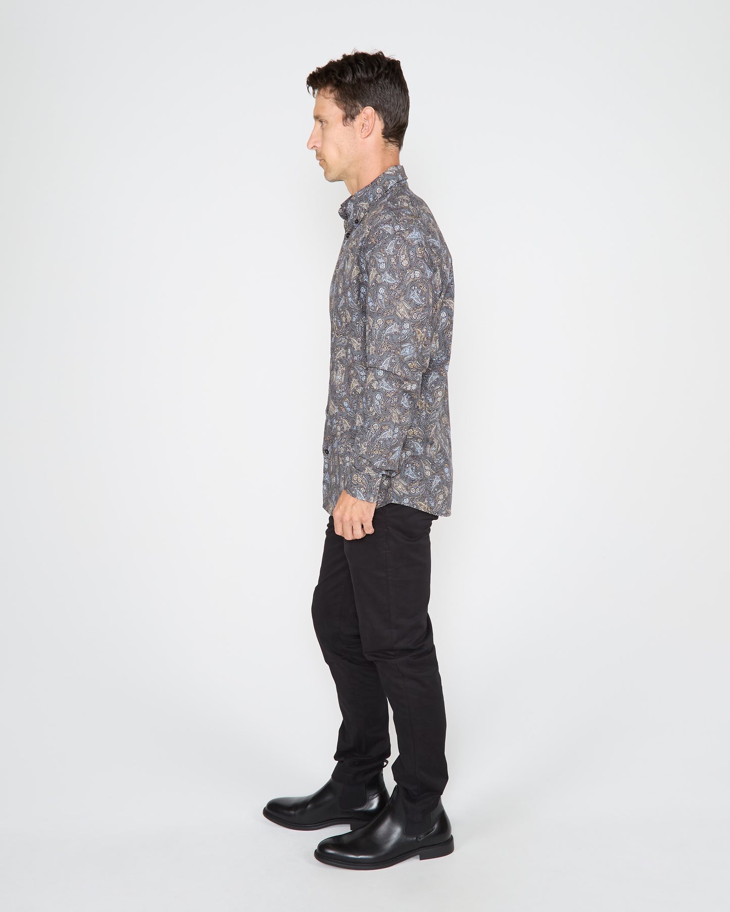 MORRIS MADRID PAISLEY SHIRT - SMOKE