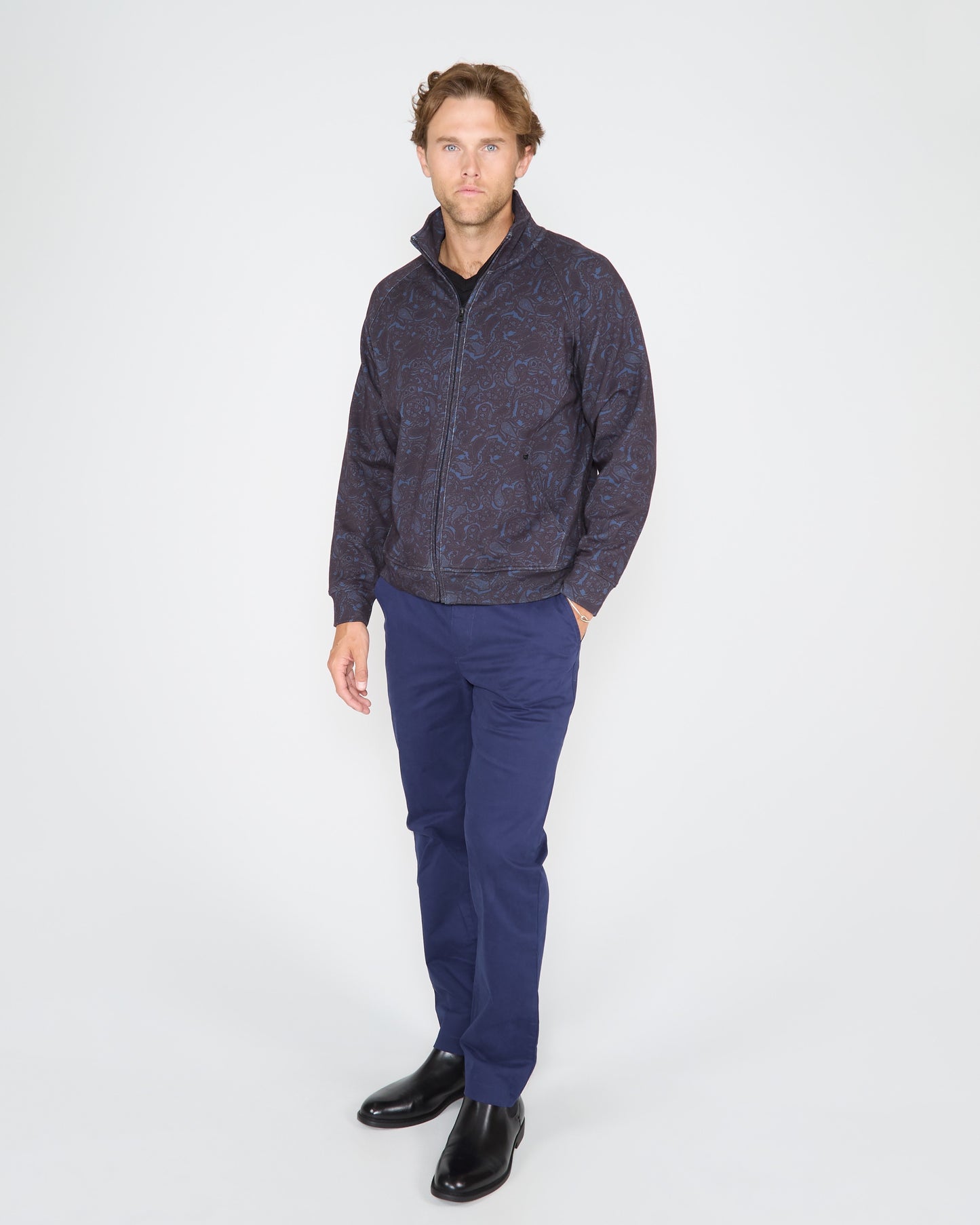 NEVILLE MADRID PAISLEY FULL-ZIP JACKET - NAVY