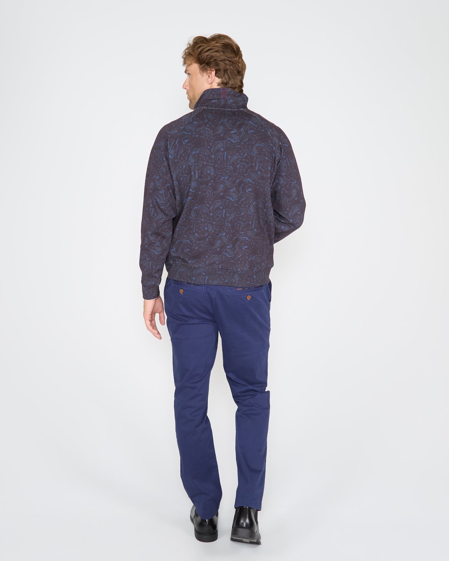 NEVILLE MADRID PAISLEY FULL-ZIP JACKET - NAVY