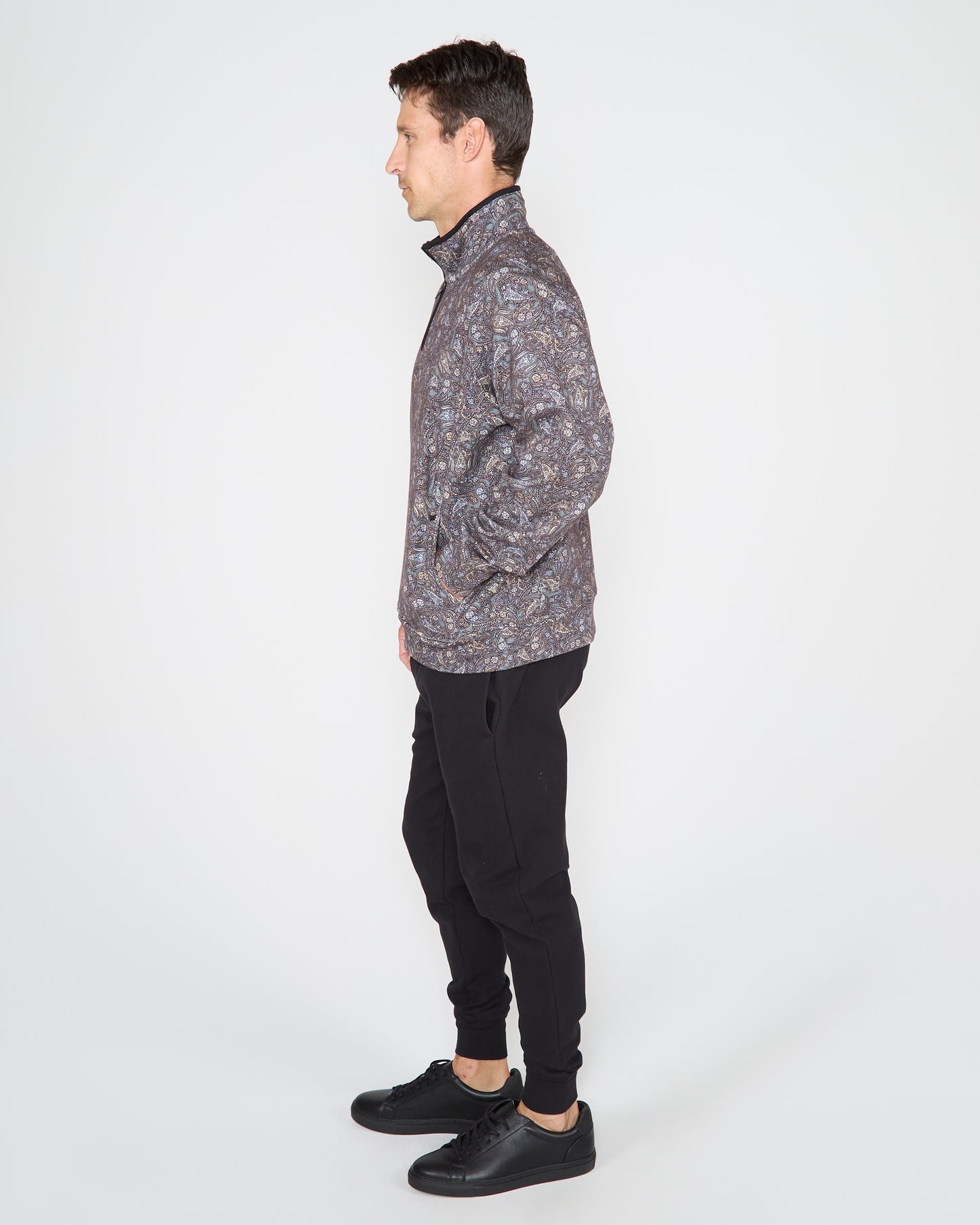 CRAIG MADRID PAISLEY QUARTER-ZIP SWEATER - SMOKE