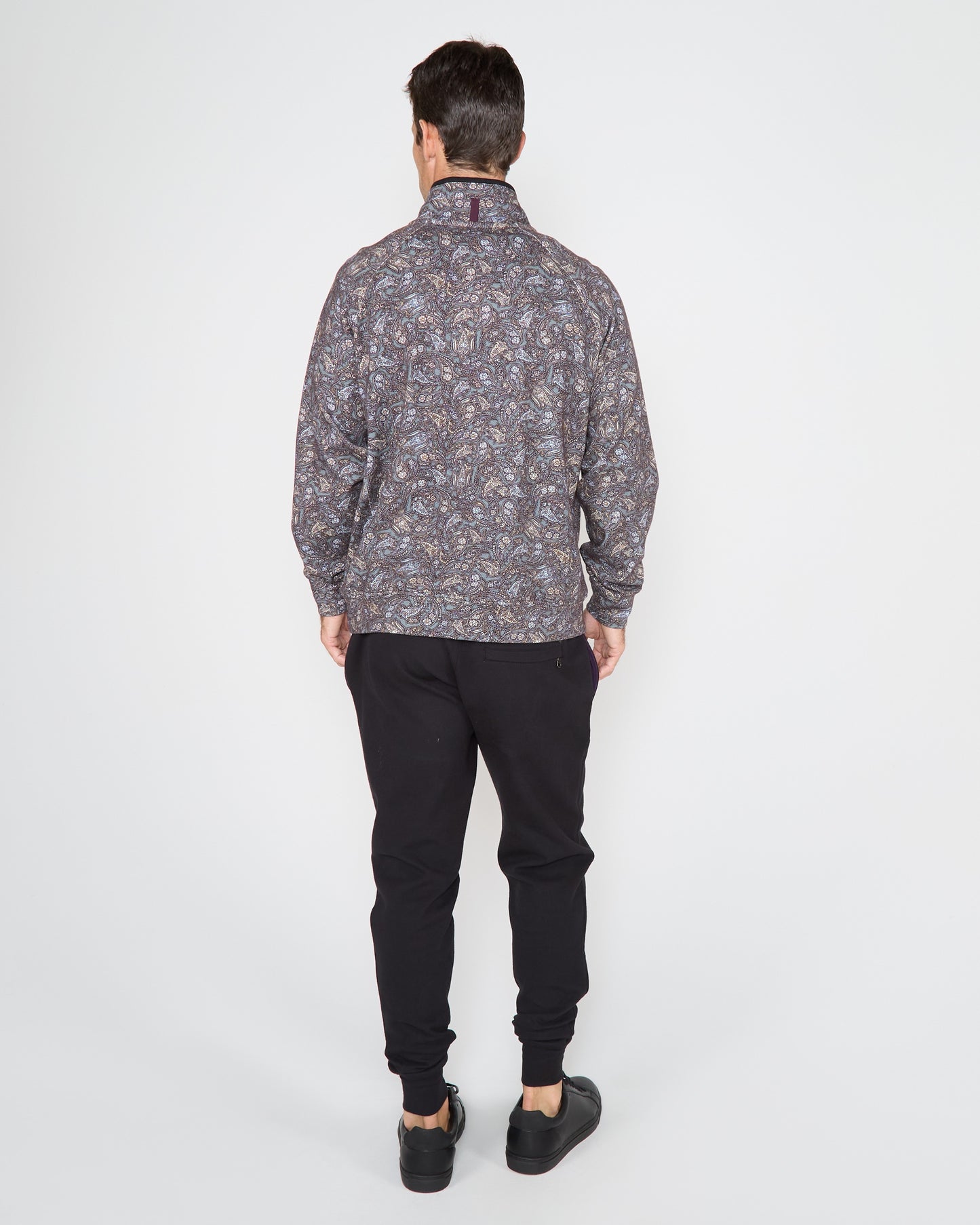 CRAIG MADRID PAISLEY QUARTER-ZIP SWEATER - SMOKE