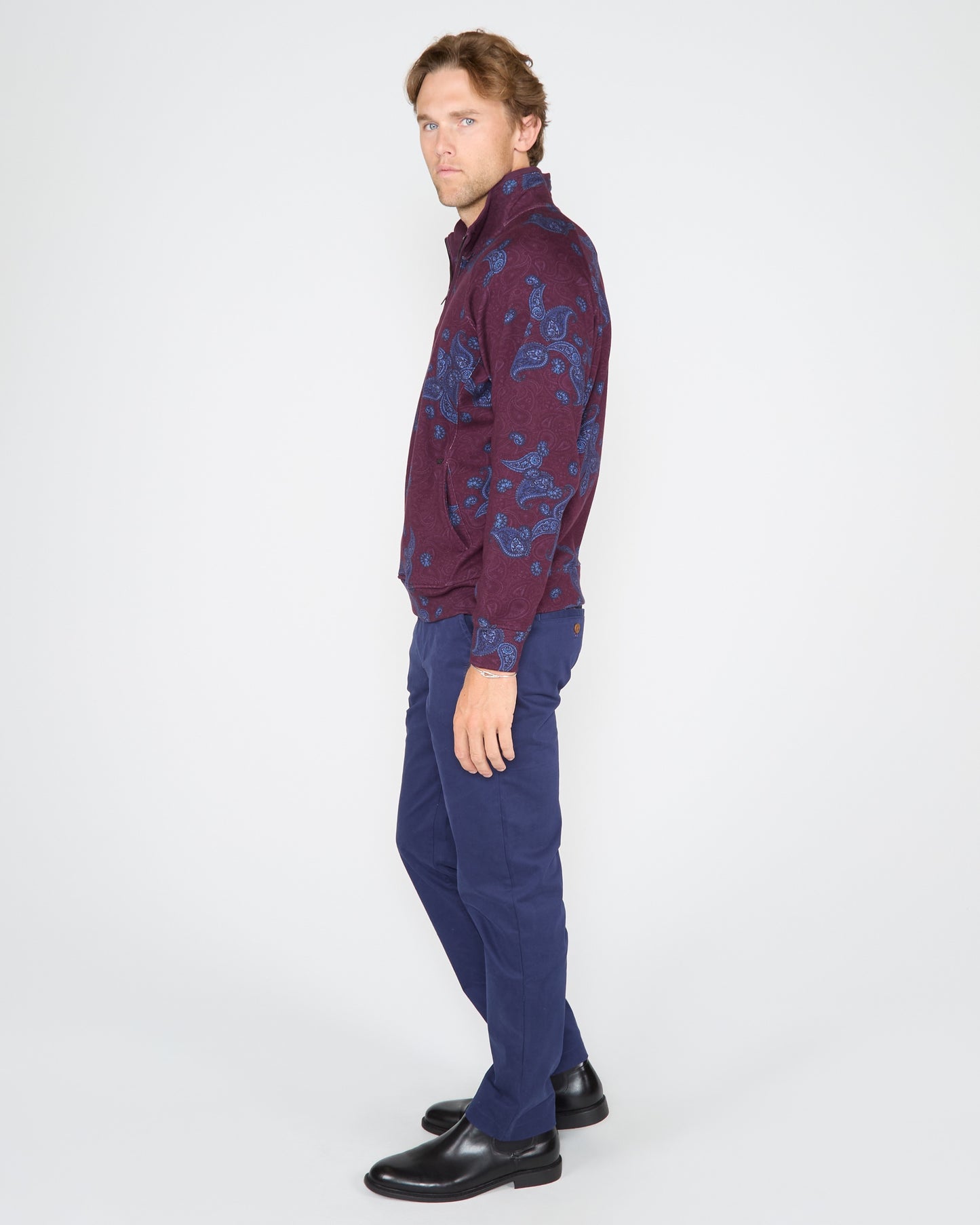 CRAIG MONTGAT PAISLEY QUARTER-ZIP SWEATER - PLUM