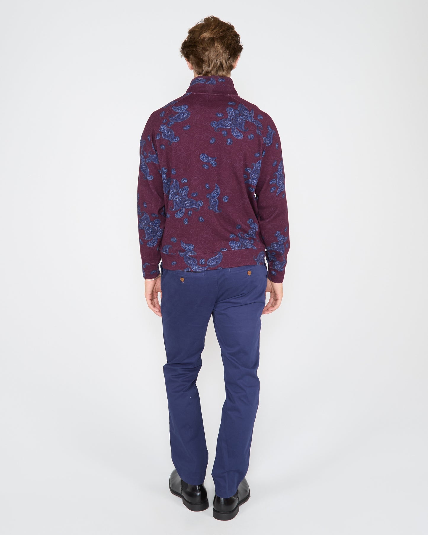 CRAIG MONTGAT PAISLEY QUARTER-ZIP SWEATER - PLUM