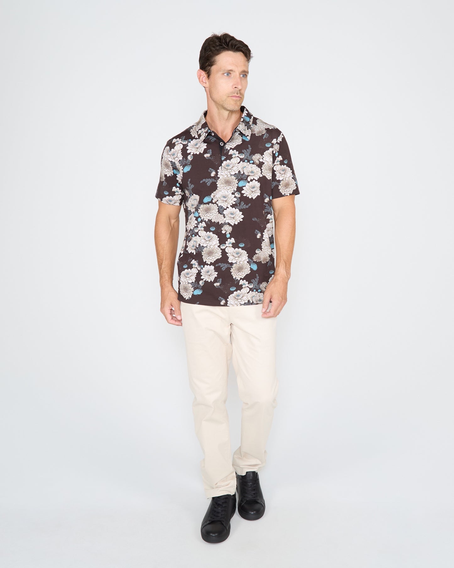 PIETRO SERIOUS FLORAL POLO SHIRT - BLACK