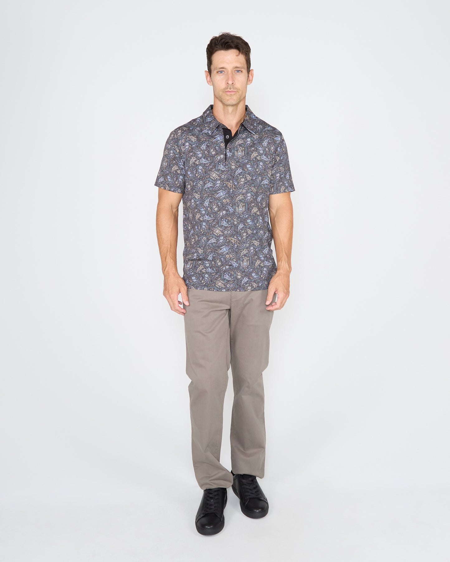 PIETRO MADRID PAISLEY POLO SHIRT - SMOKE