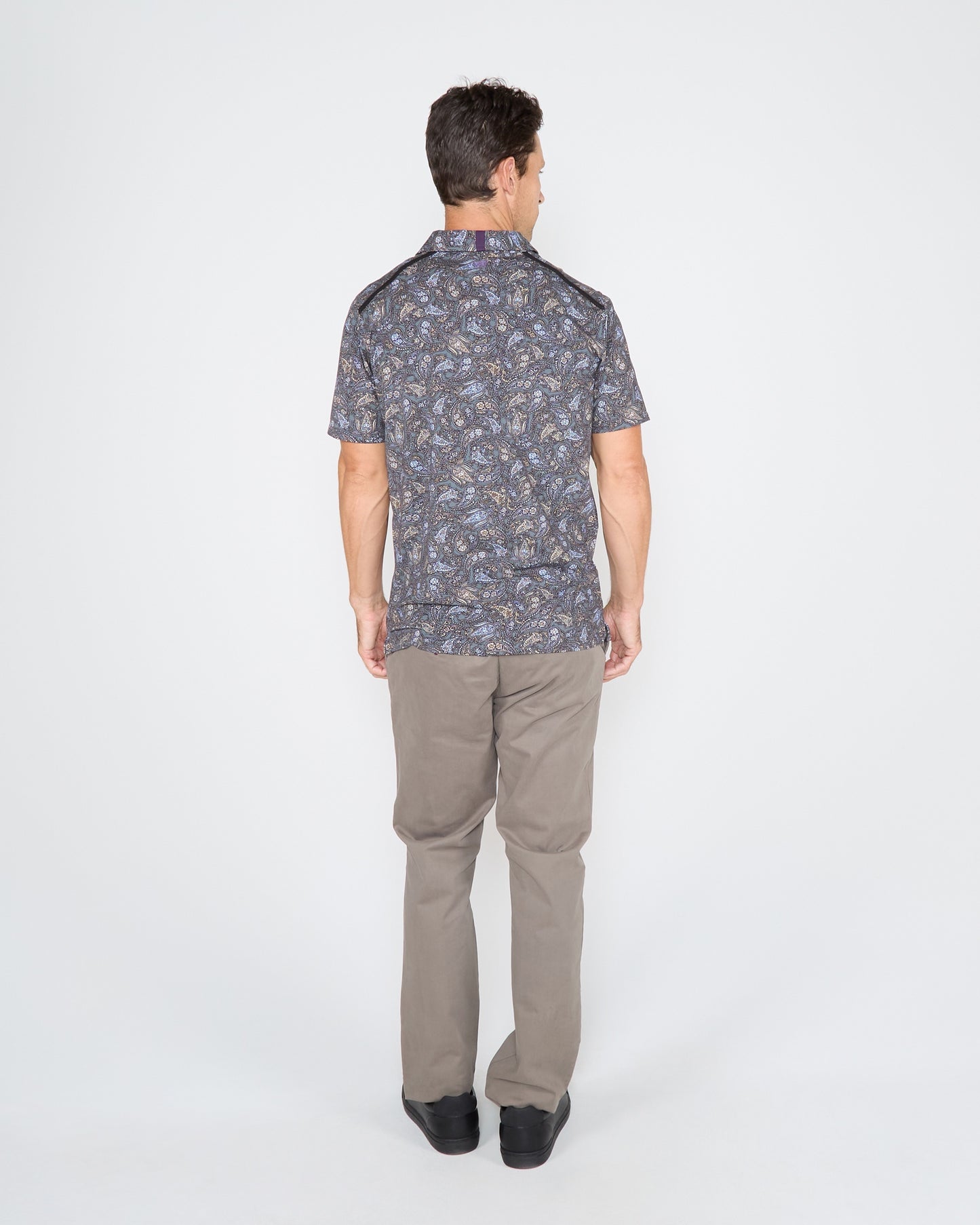 PIETRO MADRID PAISLEY POLO SHIRT - SMOKE