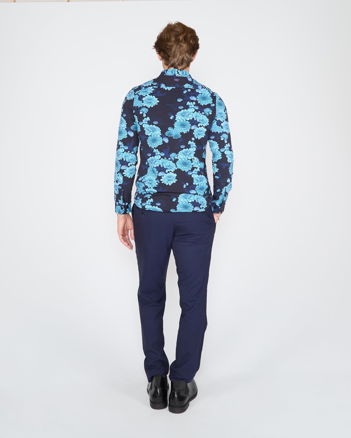 SAWYER SERIOUS FLORAL KNIT SHIRT - NAVY