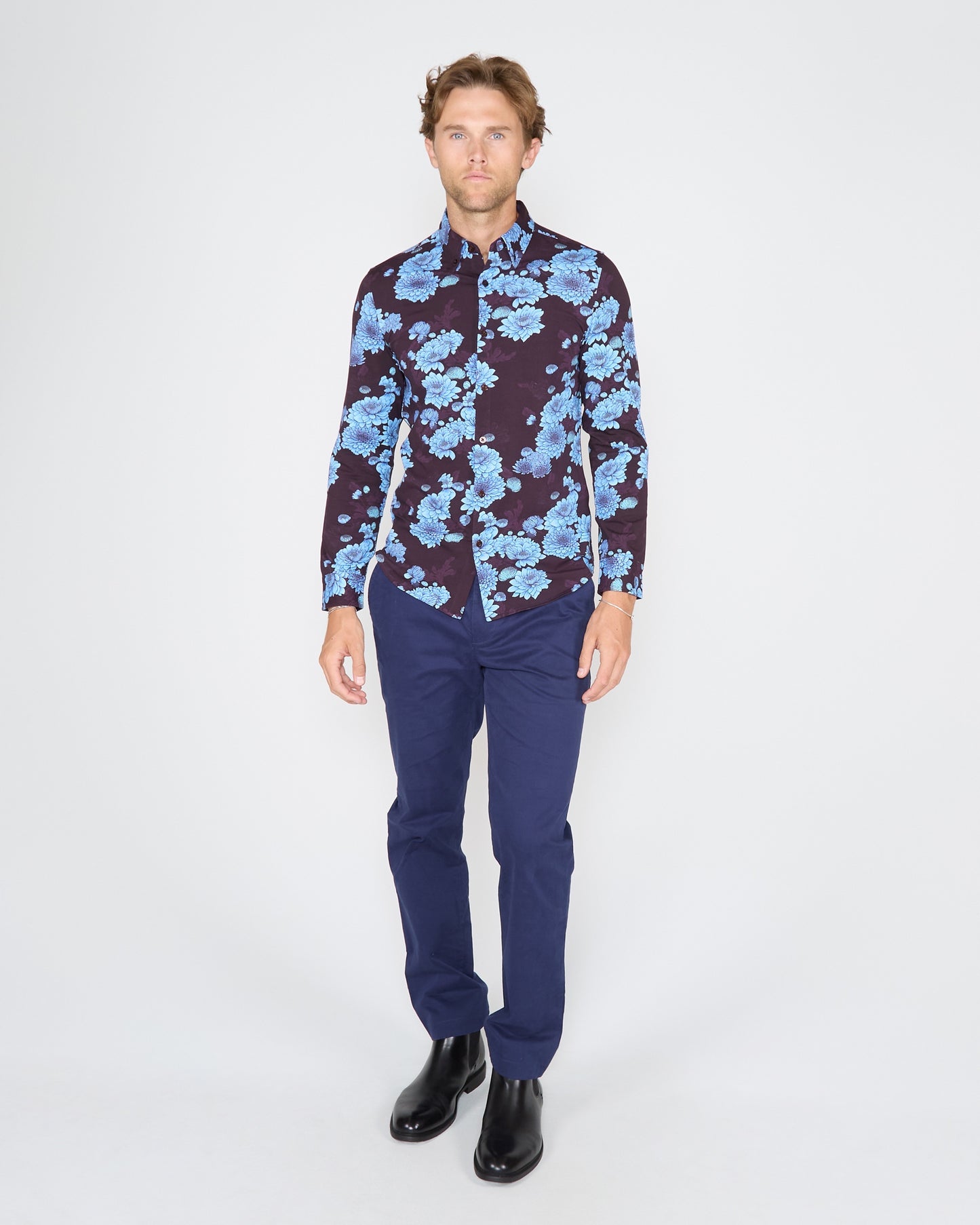 SAWYER SERIOUS FLORAL KNIT SHIRT - PLUM