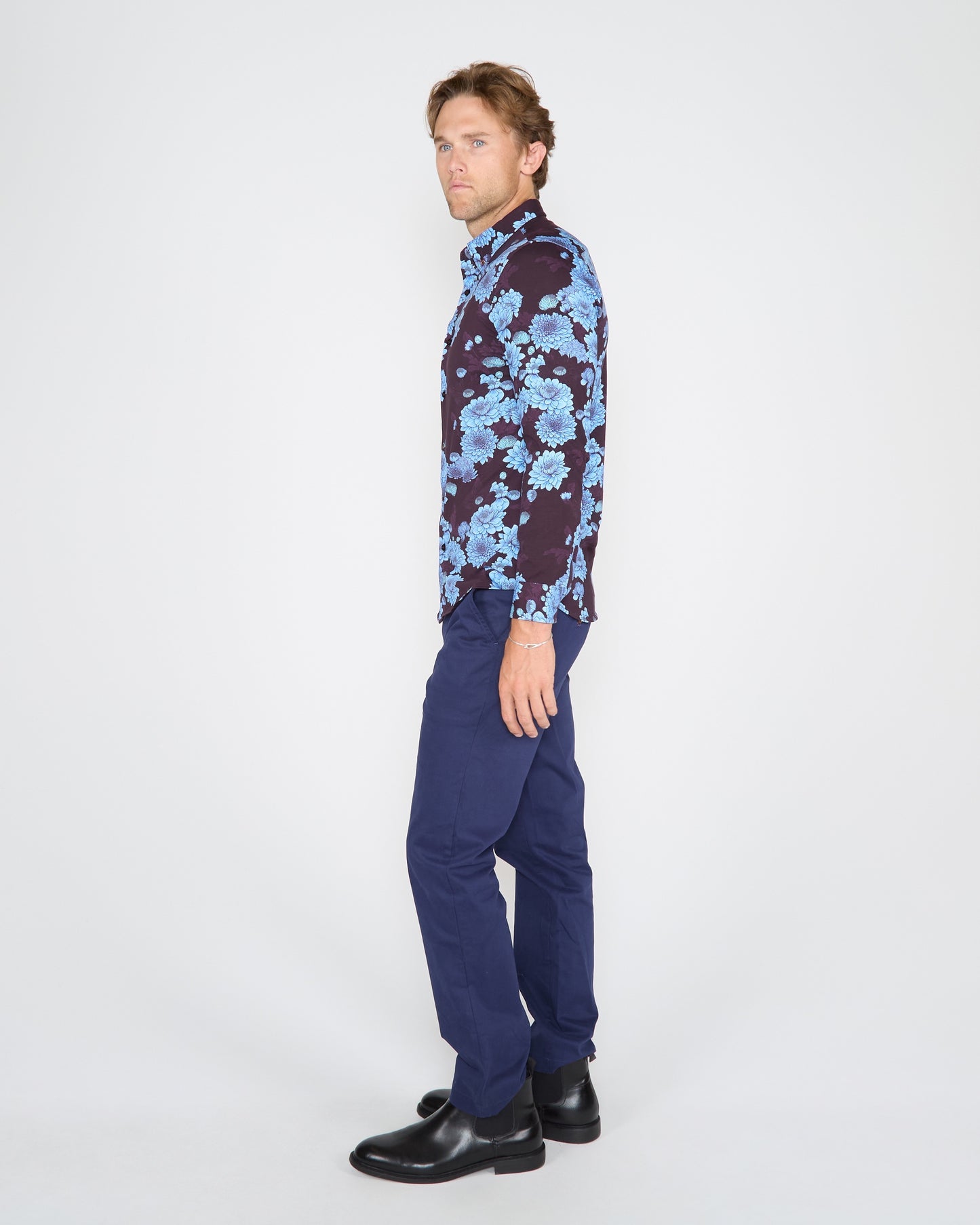 SAWYER SERIOUS FLORAL KNIT SHIRT - PLUM