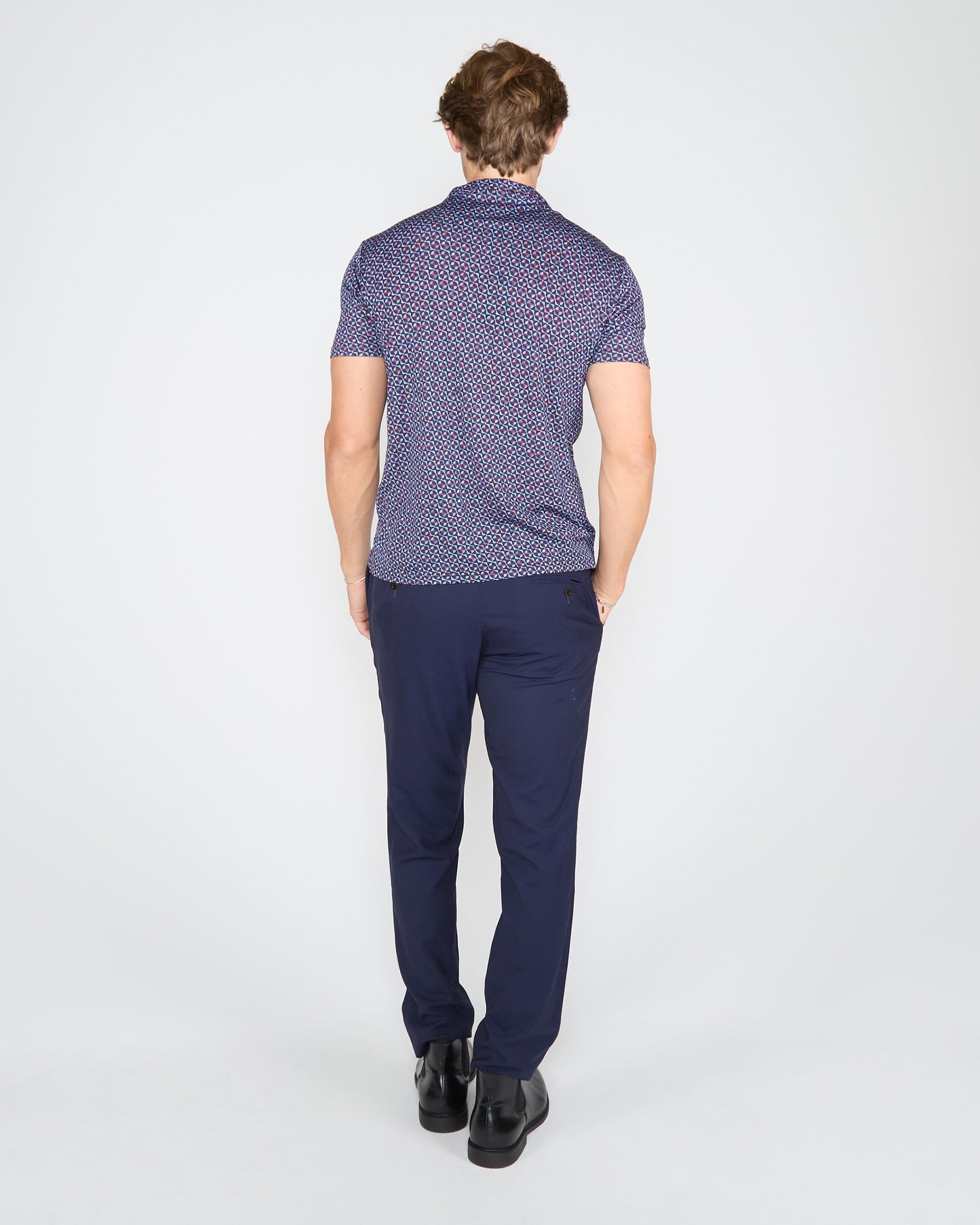 BOBBY CITY GEO MERINO JERSEY COLLARED SHIRT - PLUM