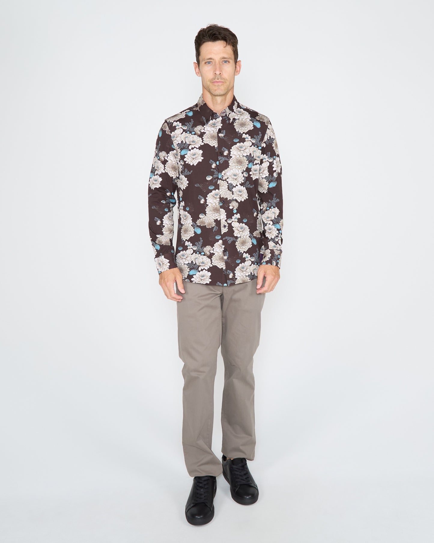 SAWYER SERIOUS FLORAL KNIT SHIRT - BLACK