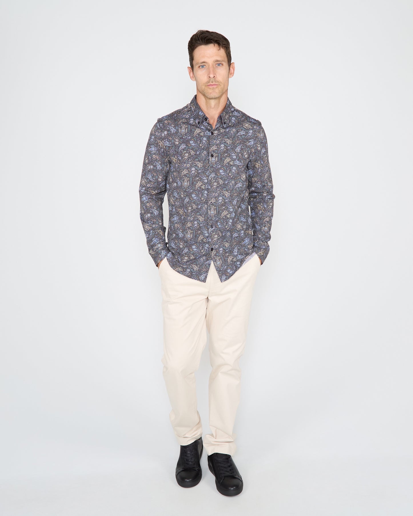 SAWYER MADRID PAISLEY FLORAL KNIT SHIRT - SMOKE