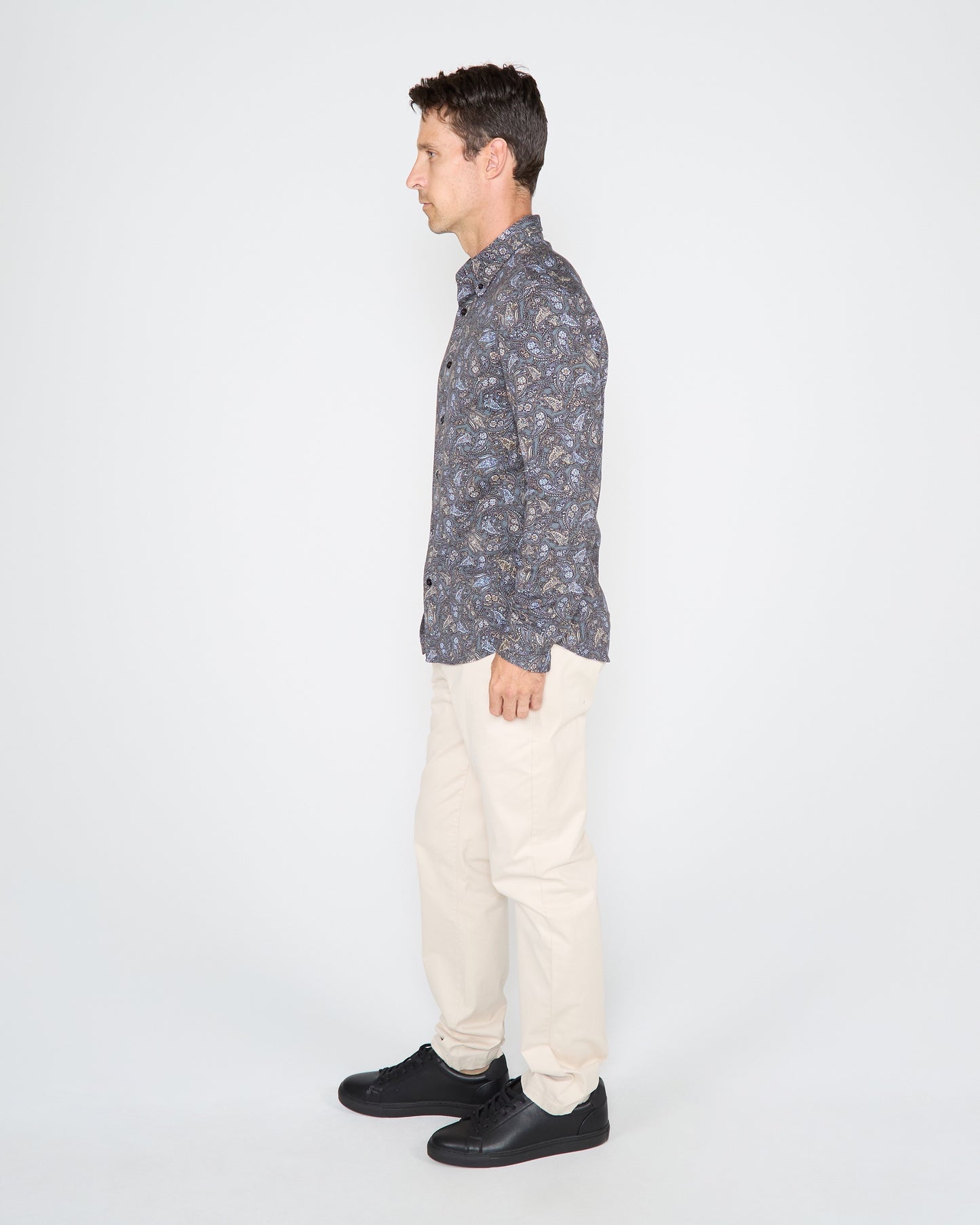 SAWYER MADRID PAISLEY FLORAL KNIT SHIRT - SMOKE