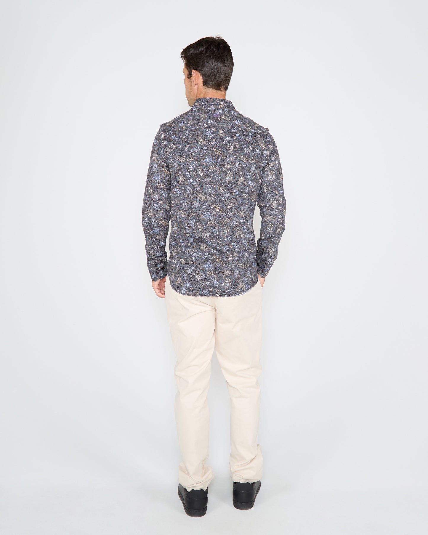 SAWYER MADRID PAISLEY FLORAL KNIT SHIRT - SMOKE
