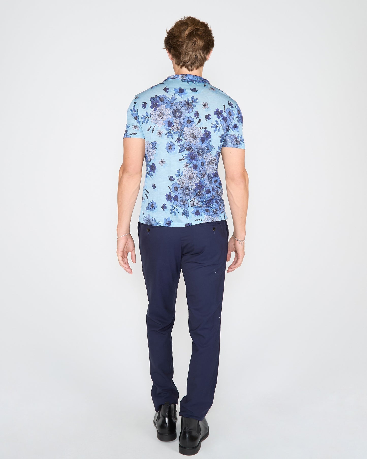 BOBBY VALENCIA FLORAL MERINO JERSEY COLLARED SHIRT TEAL