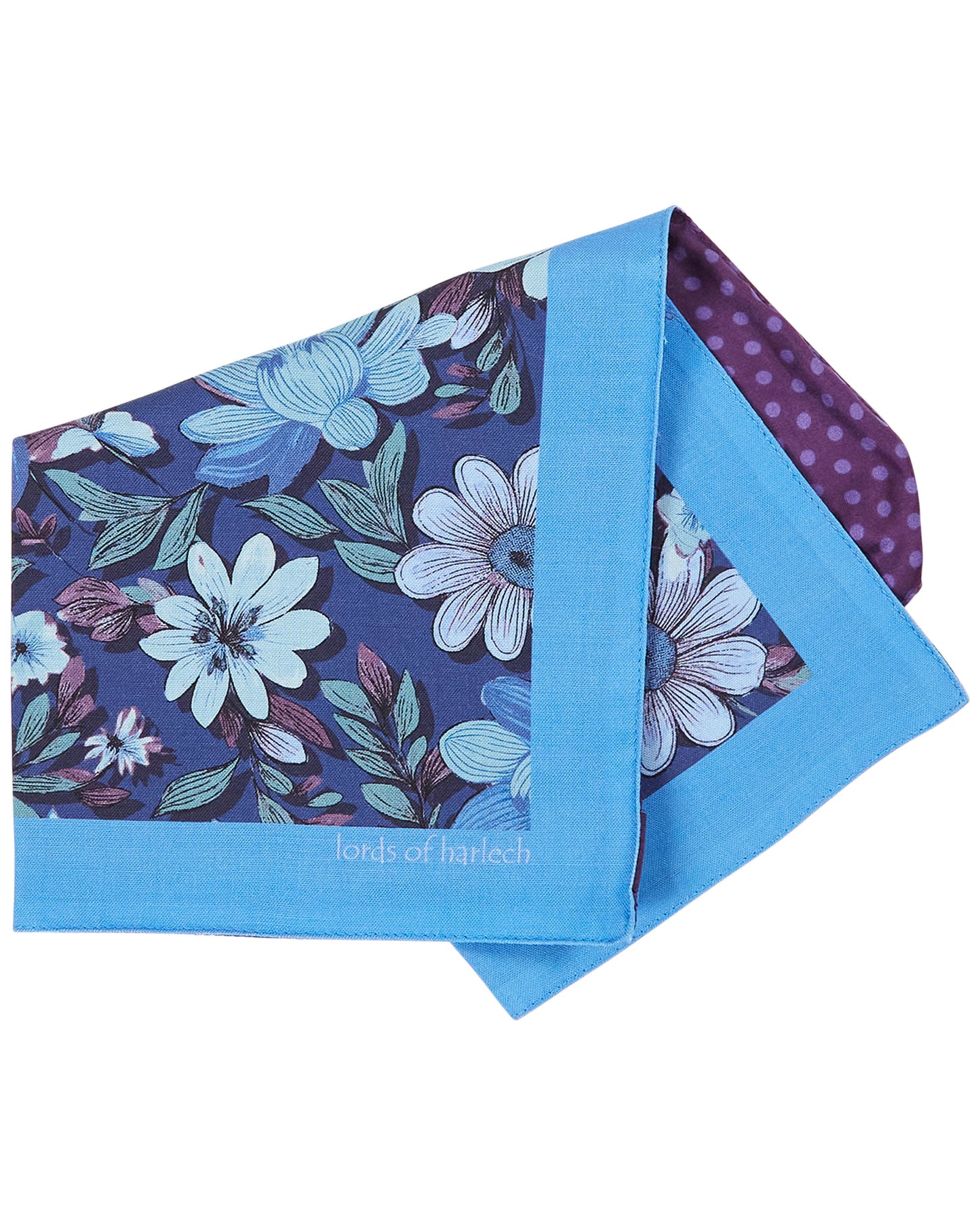 HUDSON CATALAN FLORAL MERINO HANDKERCHIEF POCKET SQUARE - NAVY