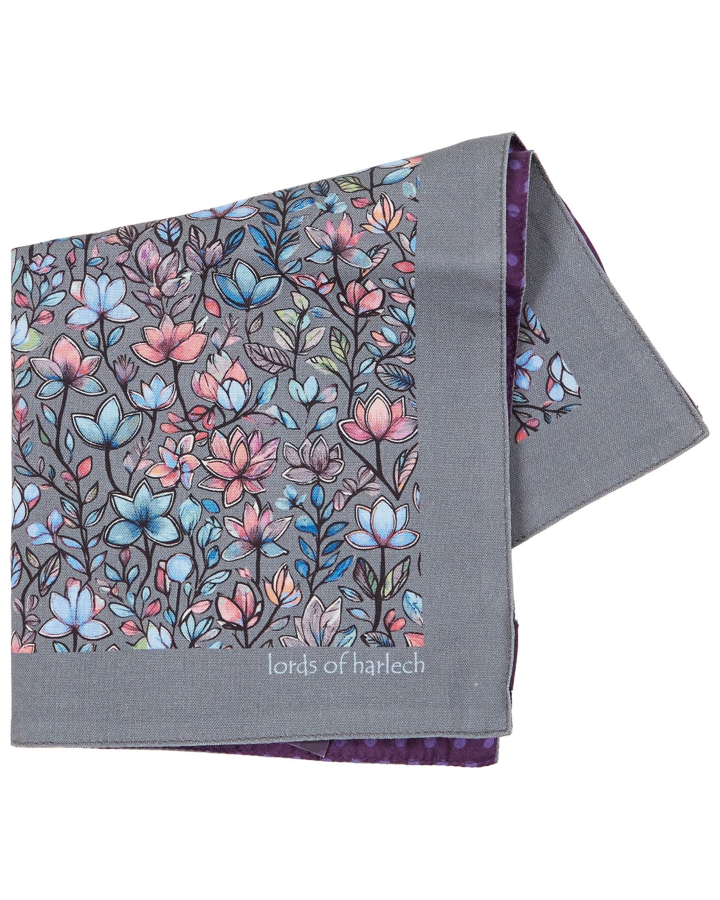 HUDSON MYSTIC FLORAL MERINO HANDKERCHIEF POCKET SQUARE - GREY