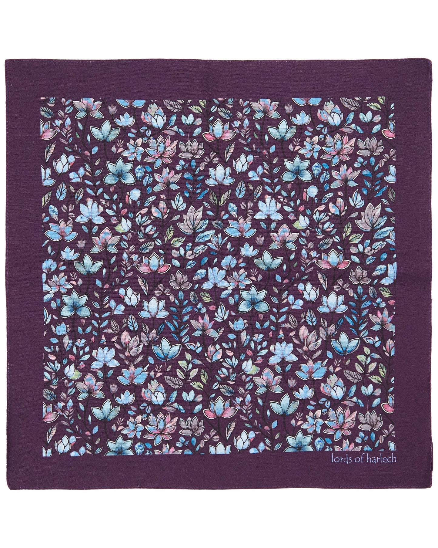 HUDSON MYSTIC FLORAL MERINO HANDKERCHIEF POCKET SQUARE - PLUM