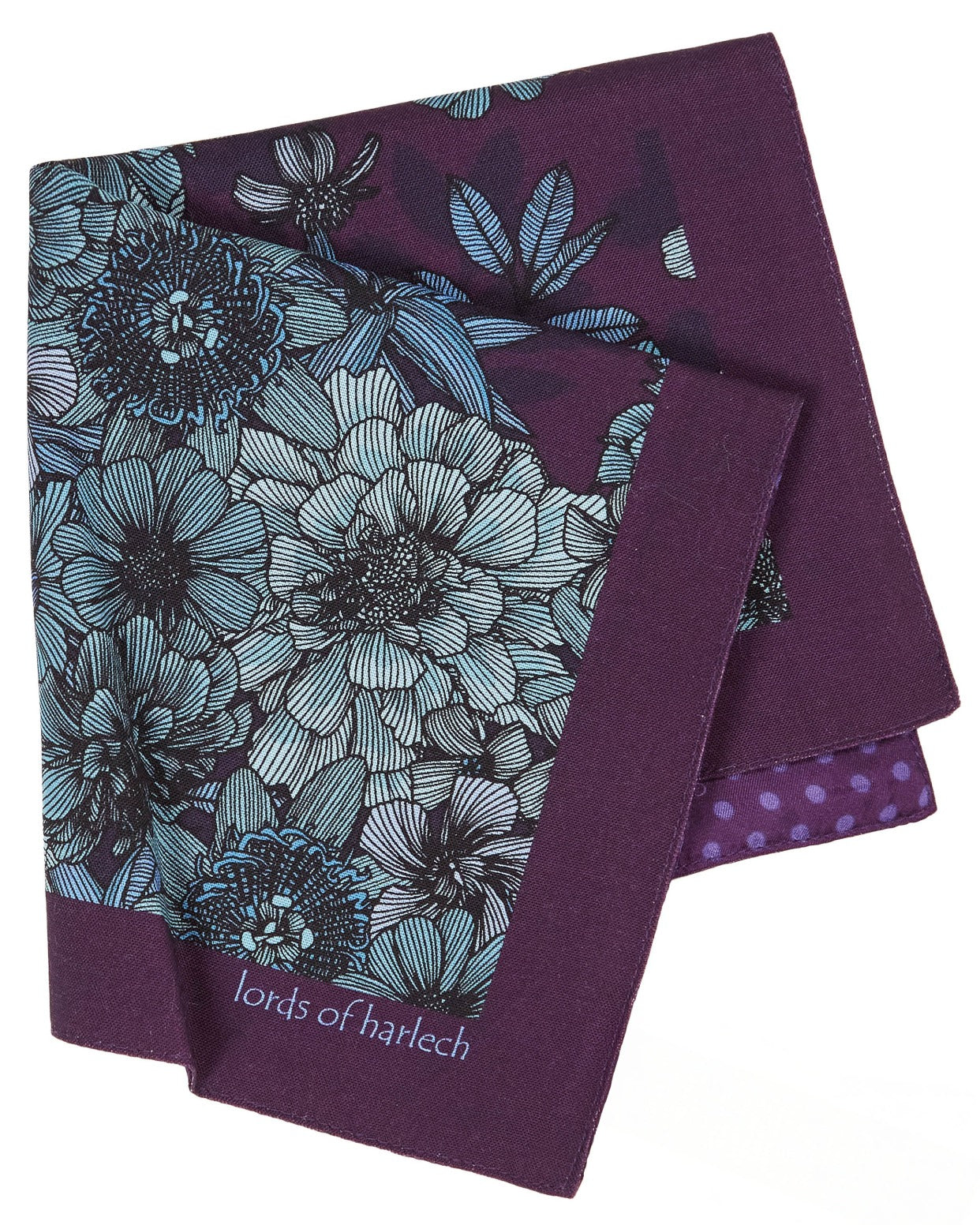 HUDSON VALENCIA FLORAL MERINO HANDKERCHIEF POCKET SQUARE - PLUM