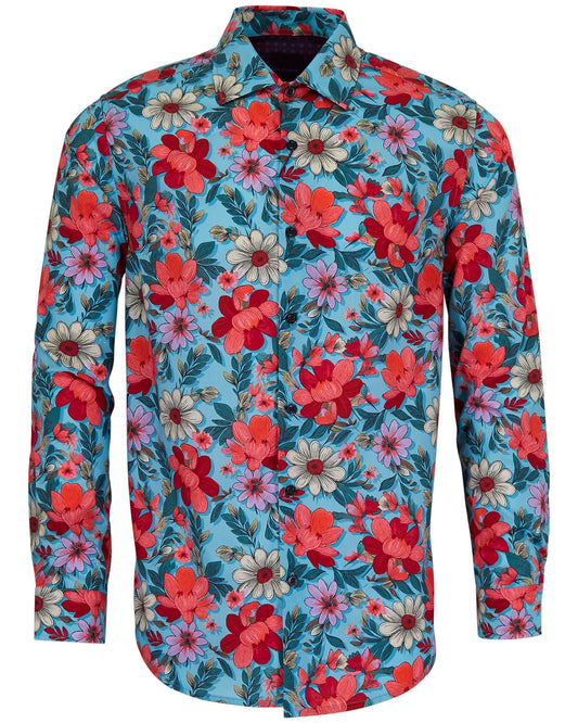 NICOLI CATALAN FLORAL COTTON SHIRT - TEAL