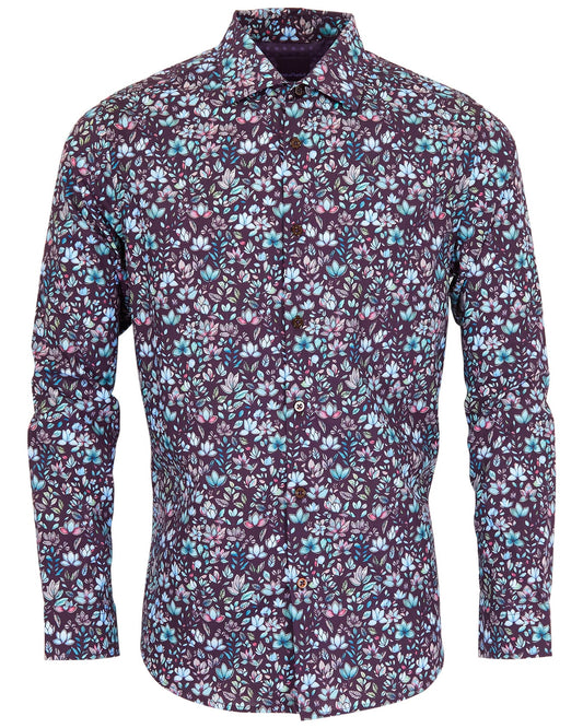 NICOLI MYSTIC FLORAL COTTON SHIRT - PLUM