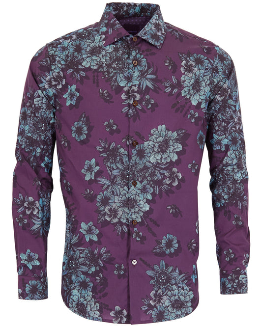 NICOLI VALENCIA FLORAL COTTON SHIRT - PLUM