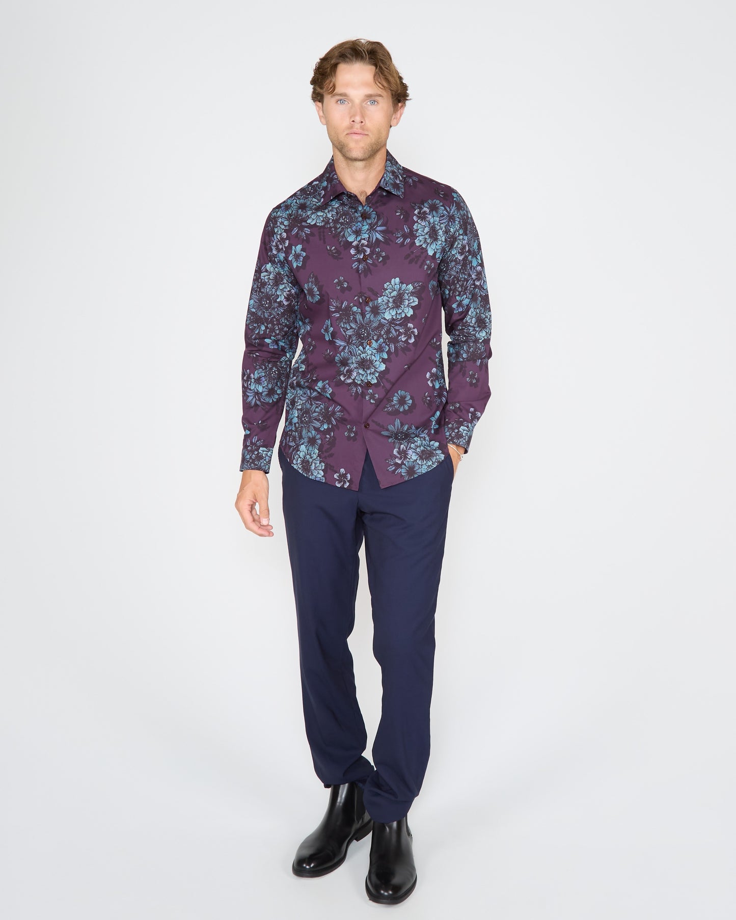 NICOLI VALENCIA FLORAL COTTON SHIRT - PLUM