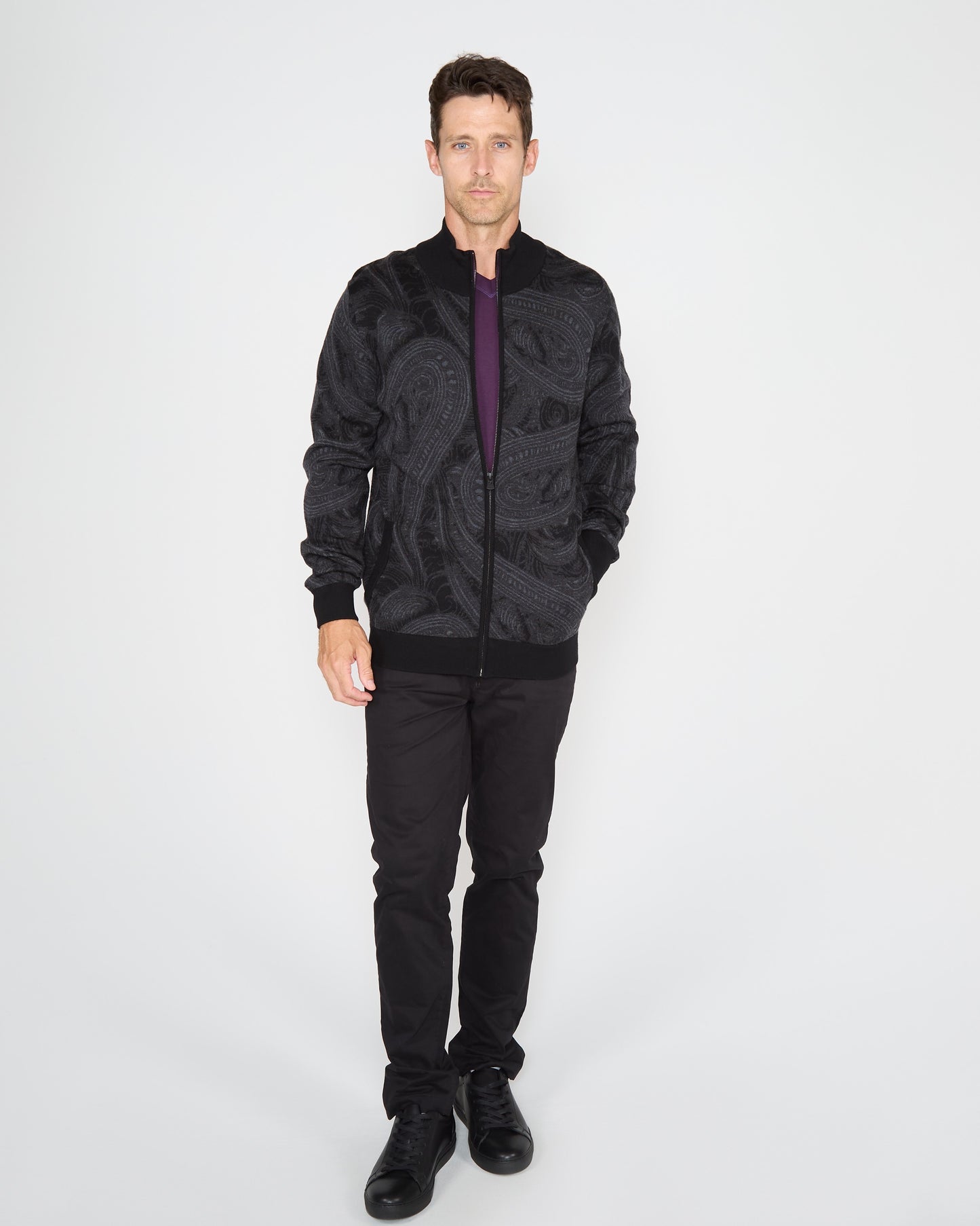 FREDERICK BADALONA FULL-ZIP CARDIGAN - CHARCOAL