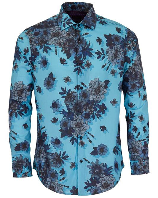 NICOLI VALENCIA FLORAL COTTON SHIRT - TEAL