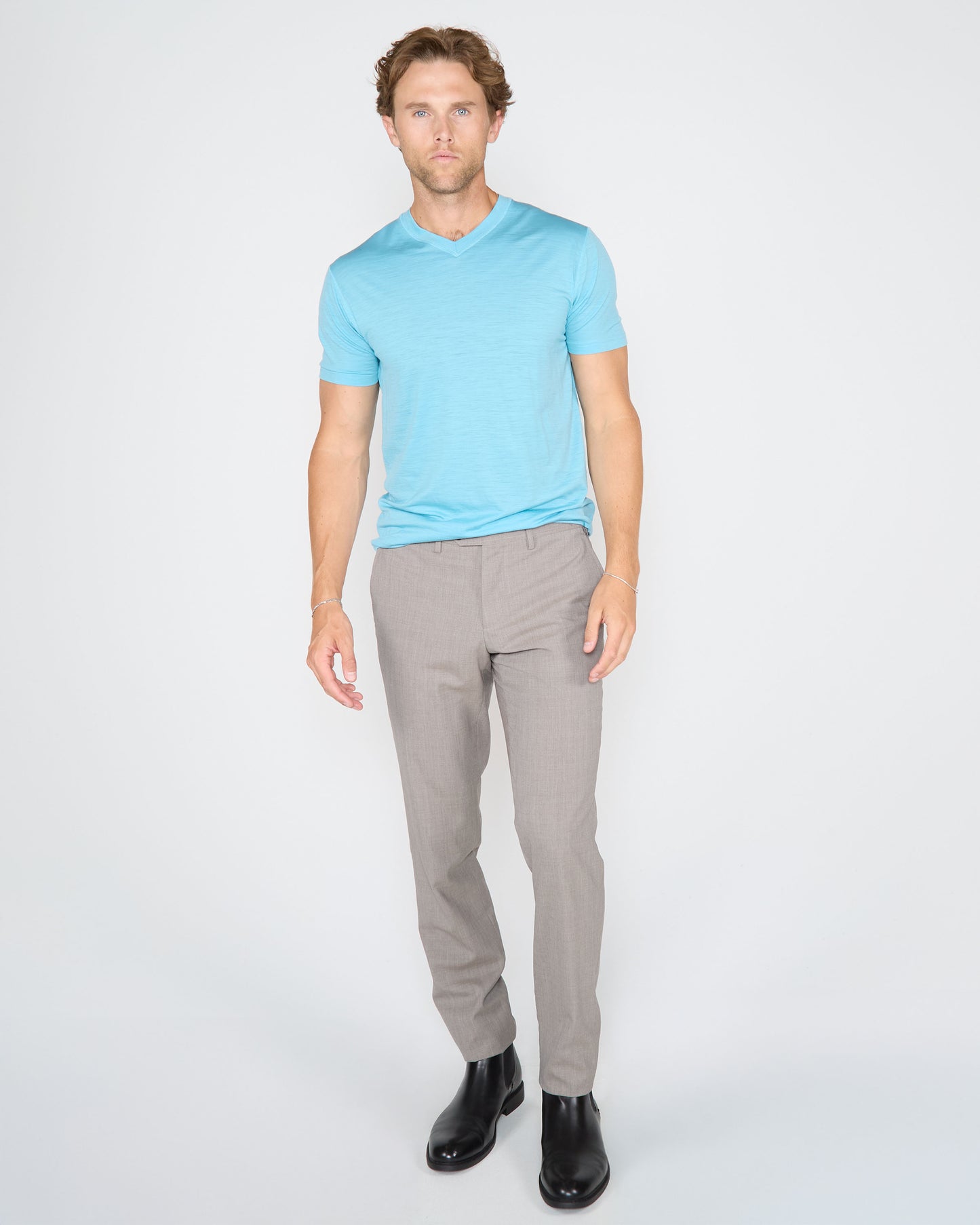 VICTOR MERINO V-NECK TEE - TEAL