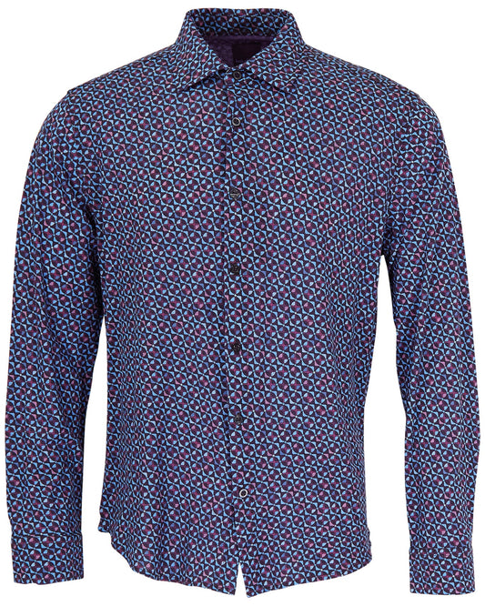 SHERLOCK CITY GEO TAILORED MERINO SHIRT - PLUM