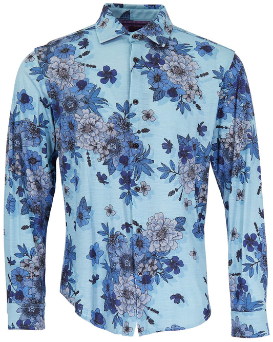 SHERLOCK VALENCIA FLORAL TAILORED MERINO SHIRT - TEAL