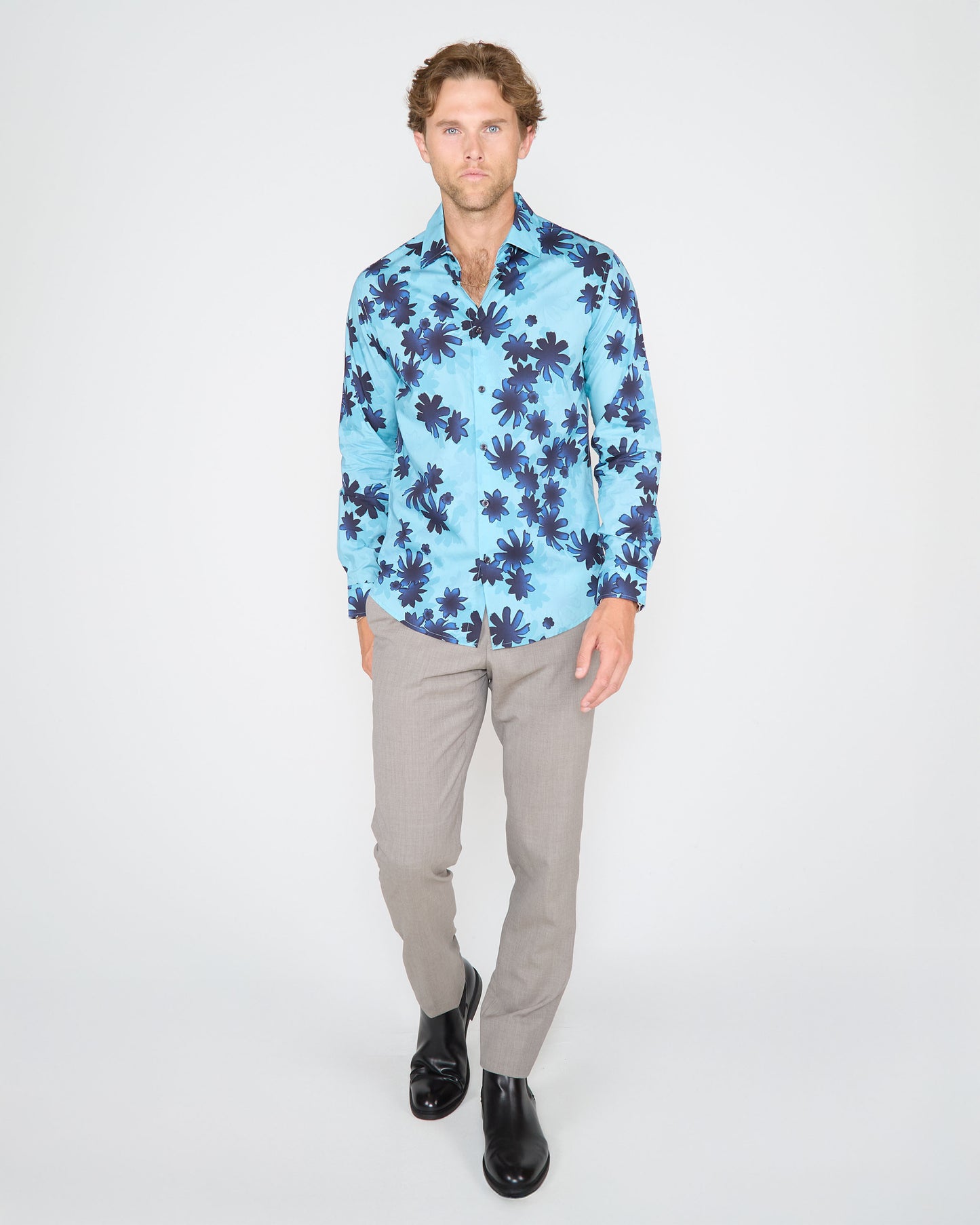 NORMAN RAMBLE FLORAL SHIRT - TEAL