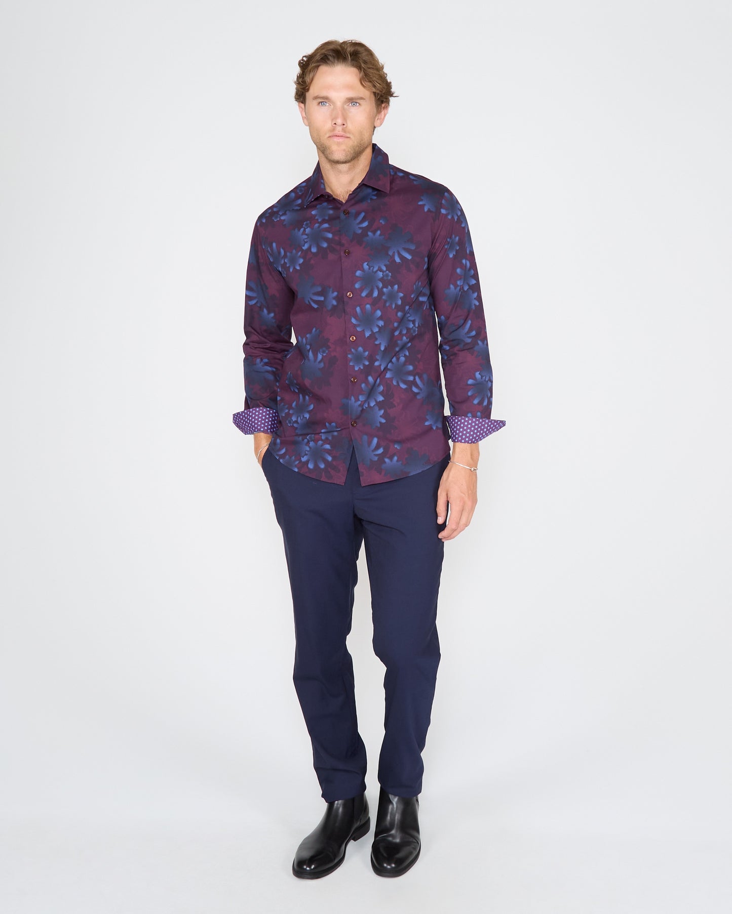 NORMAN RAMBLE FLORAL SHIRT - PLUM