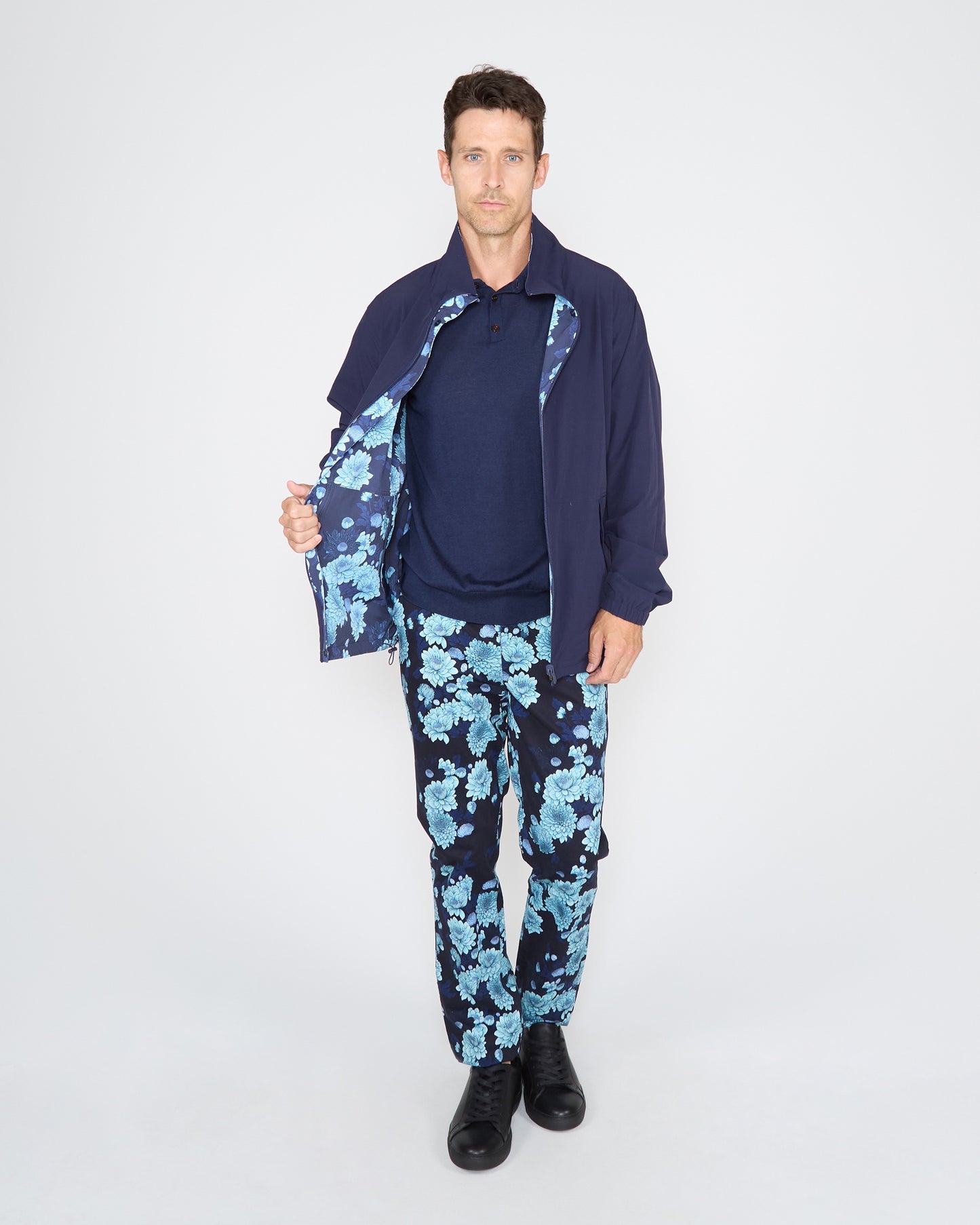 PASCALI SERIOUS FLORAL REVERSIBLE PERFORMANCE JACKET - NAVY