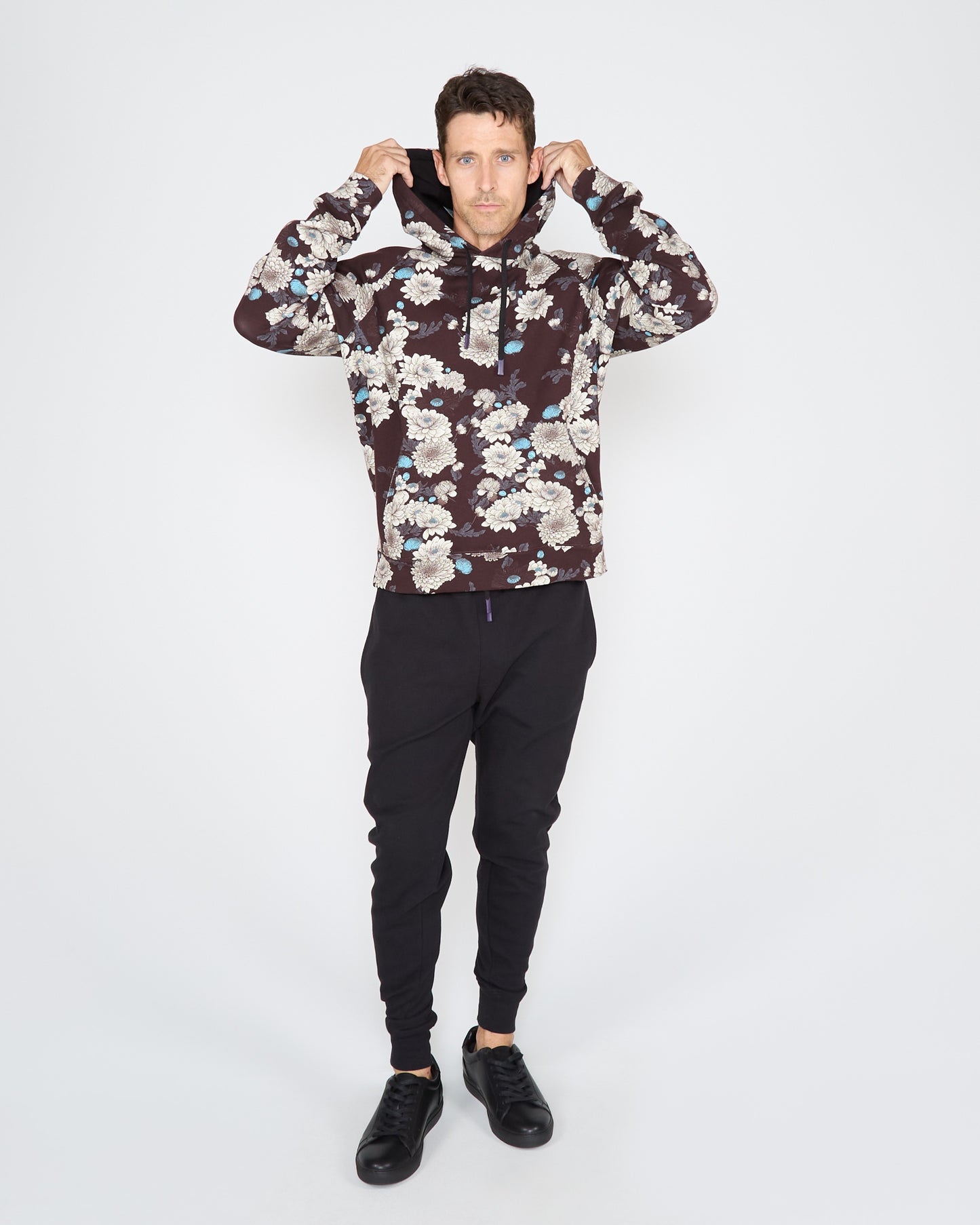 HANK SERIOUS FLORAL HOODIE - BLACK
