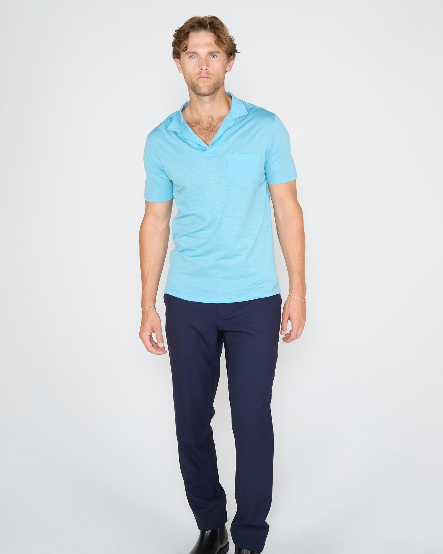BOBBY MERINO JERSEY COLLARED SHIRT - TEAL
