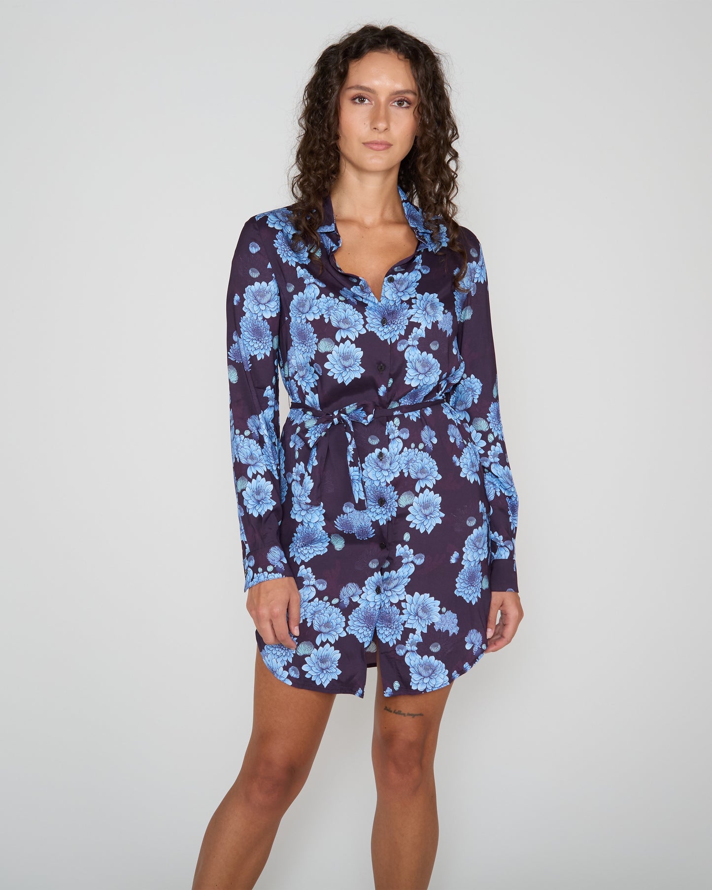 DORETHY SERIOUS FLORAL SHIRT DRESS - PLUM