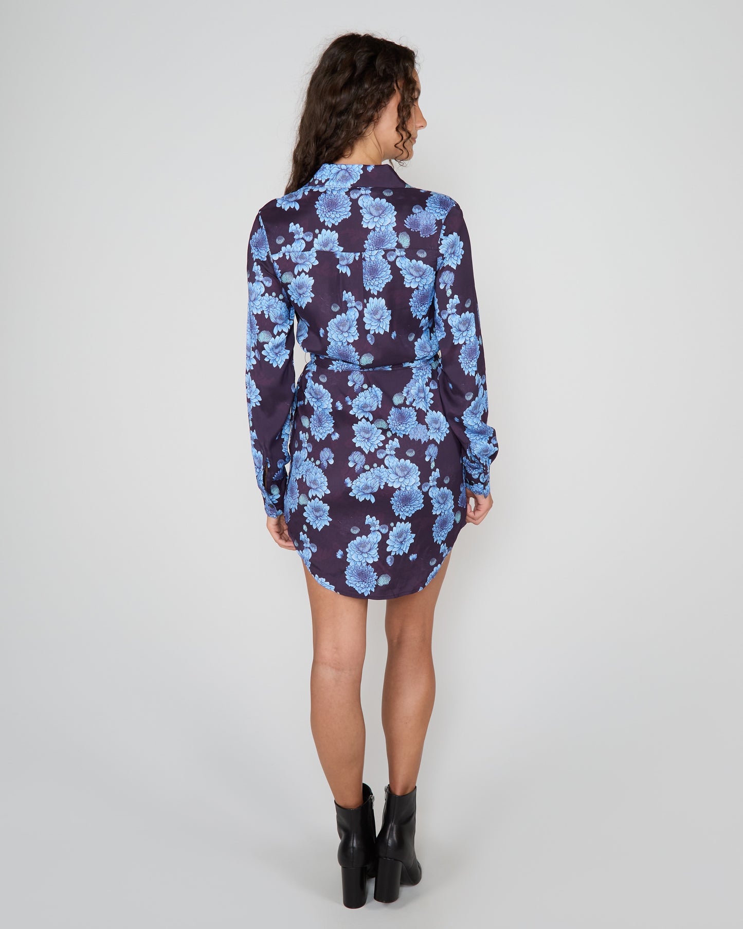 DORETHY SERIOUS FLORAL SHIRT DRESS - PLUM