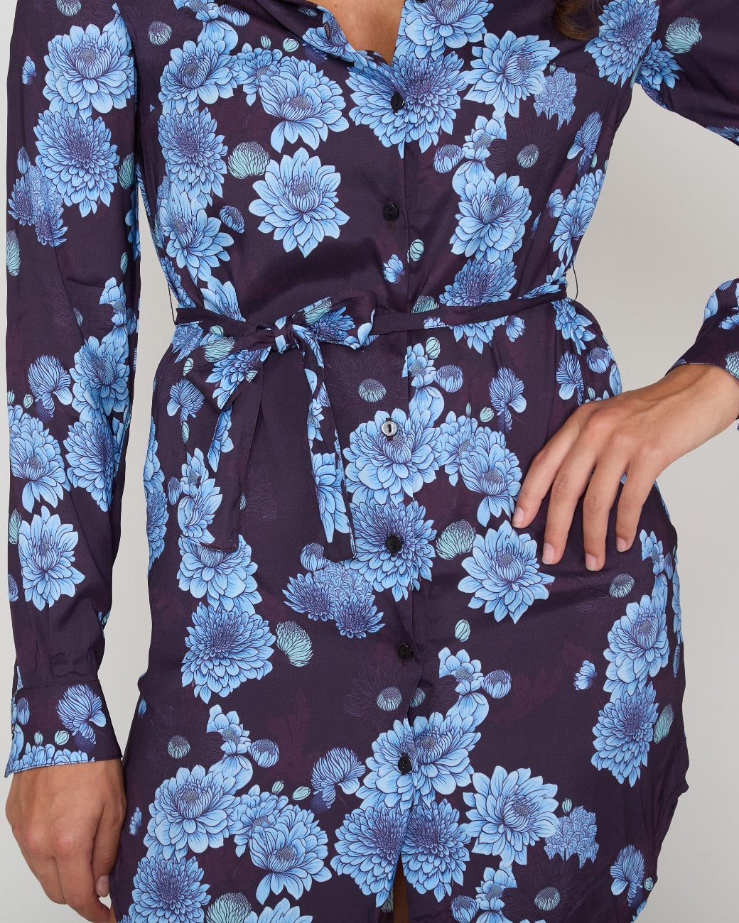 DORETHY SERIOUS FLORAL SHIRT DRESS - PLUM