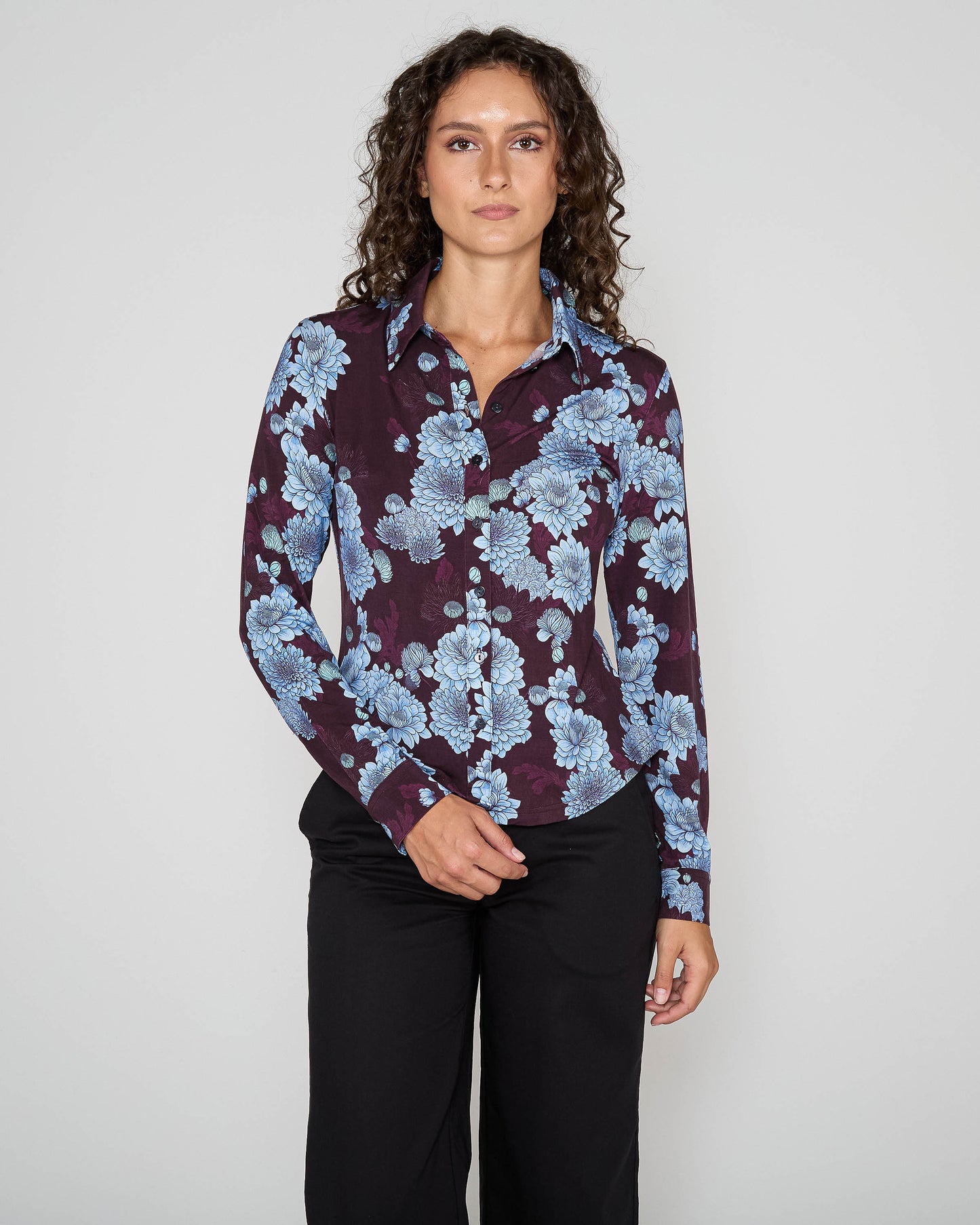 STEPHANIE SERIOUS FLORAL SHIRT - PLUM