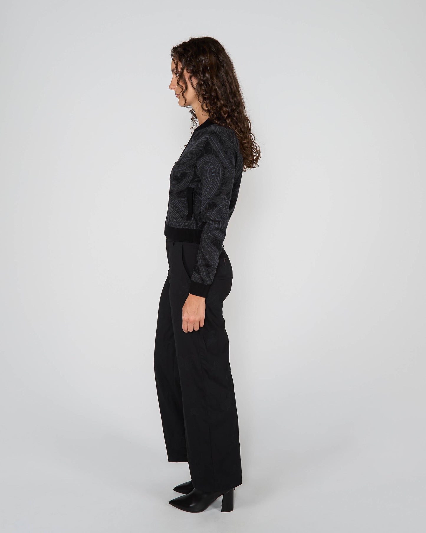 SUSAN ZIP-UP JACQUARD SWEATER - BADALONA CHARCOAL